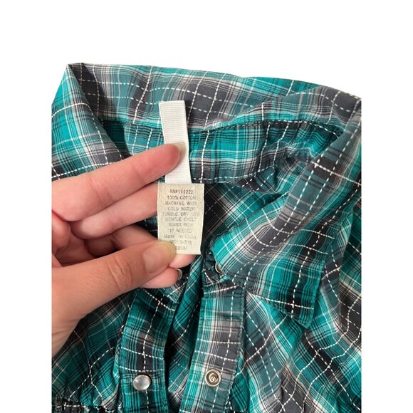 Full Tilt Blue Long Sleeve Plaid Shirt Western Top Women's Size M Snap Buttons - Picture 3 of 5